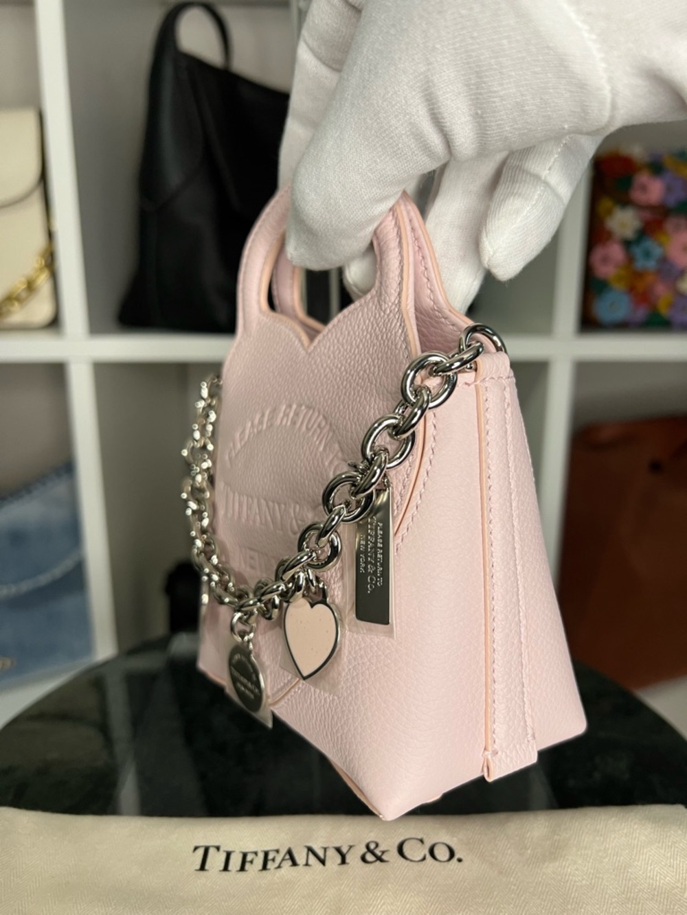 Tiffany & Co. Light Pink Mini Tote with Heart Charm Chain - Picture 6 of 11